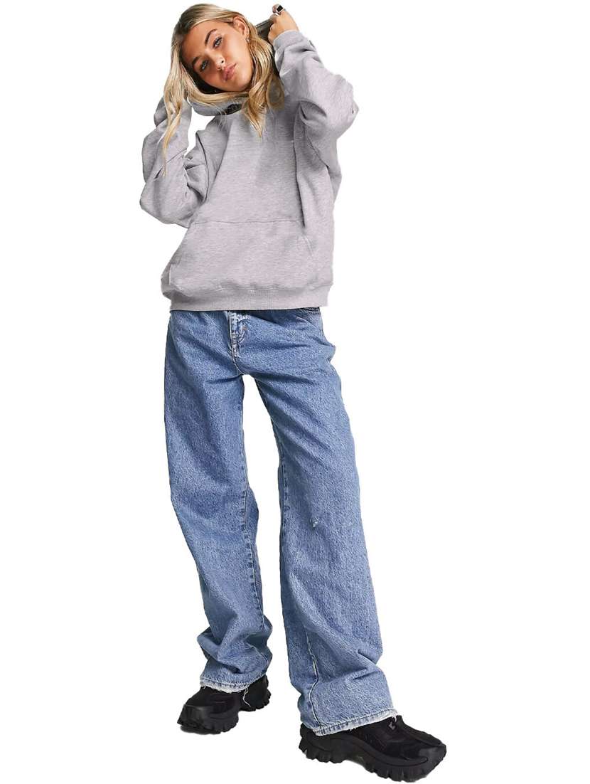 women plain hood neck oversized long sleeve sweatshirt - 21629445 -  Standard Image - 2