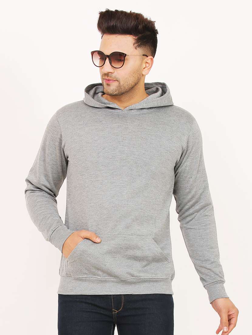 men hood neck plain long sleeve sweatshirt