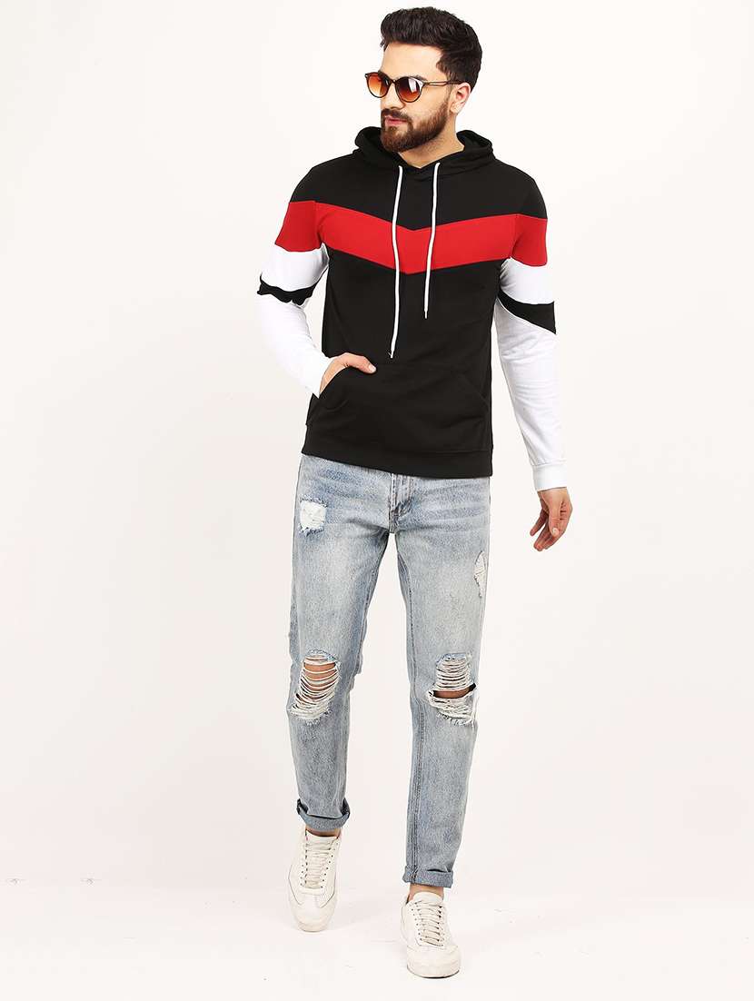 men hood neck color block long sleeve sweatshirt - 21629518 -  Standard Image - 2