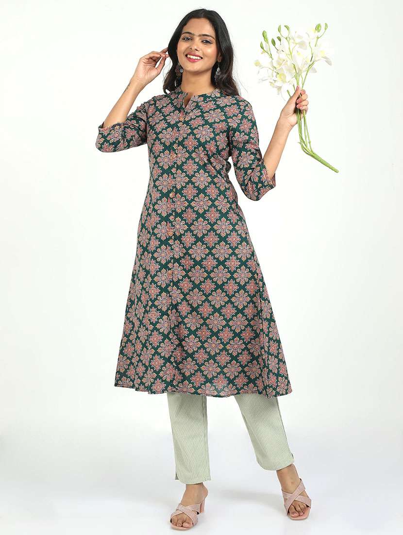 women printed three quarter sleeve kurta pant set - 21629613 - Standard Image - 2