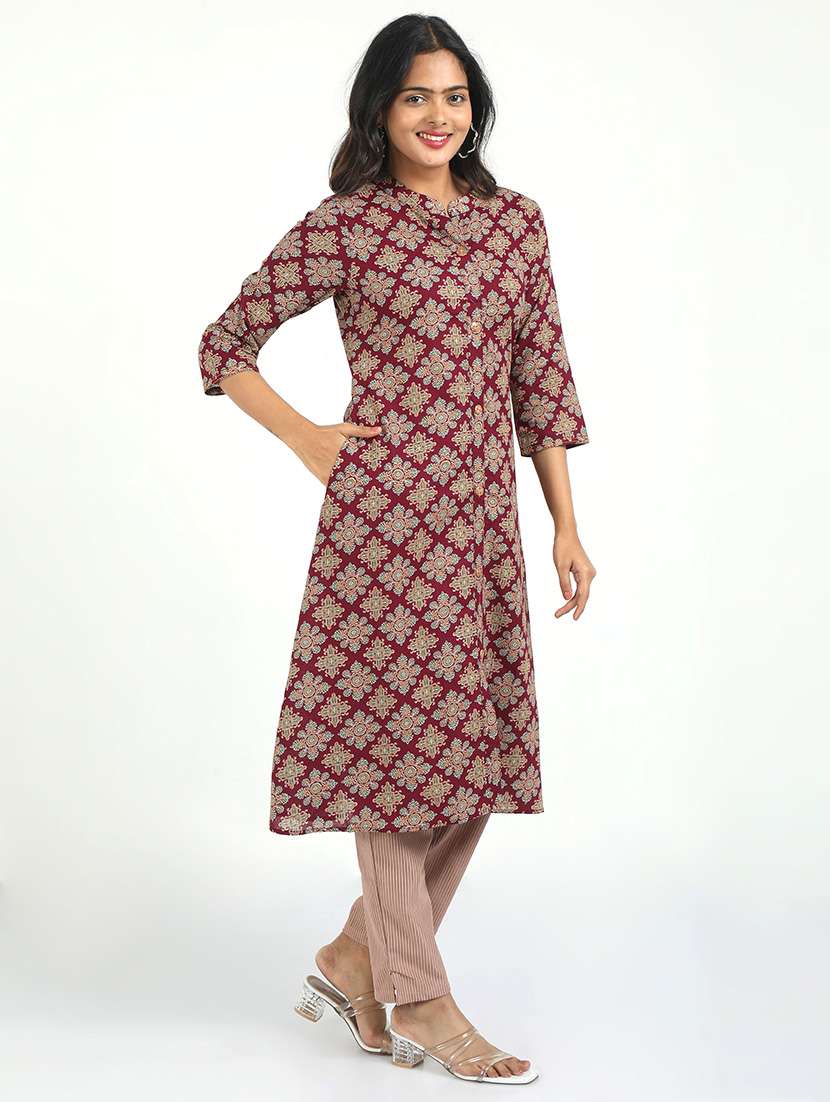 women printed three quarter sleeve kurta pant set - 21629614 - Standard Image - 2