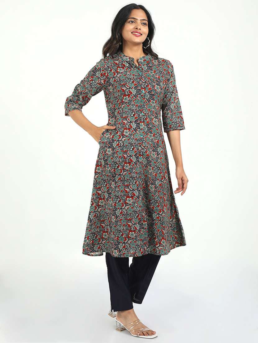 women paisley printed three quarter sleeve kurta pant set - 21629620 -  Standard Image - 2