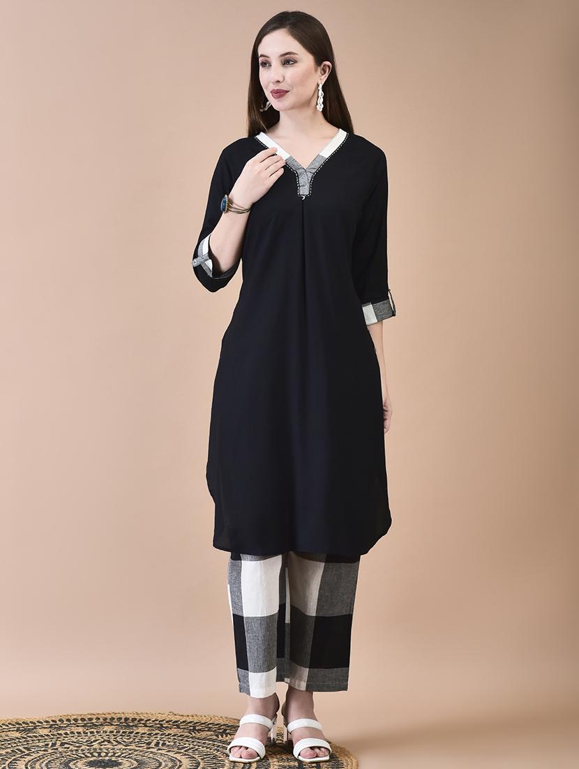 women black solid kurta pant set - 21629635 - Standard Image - 2