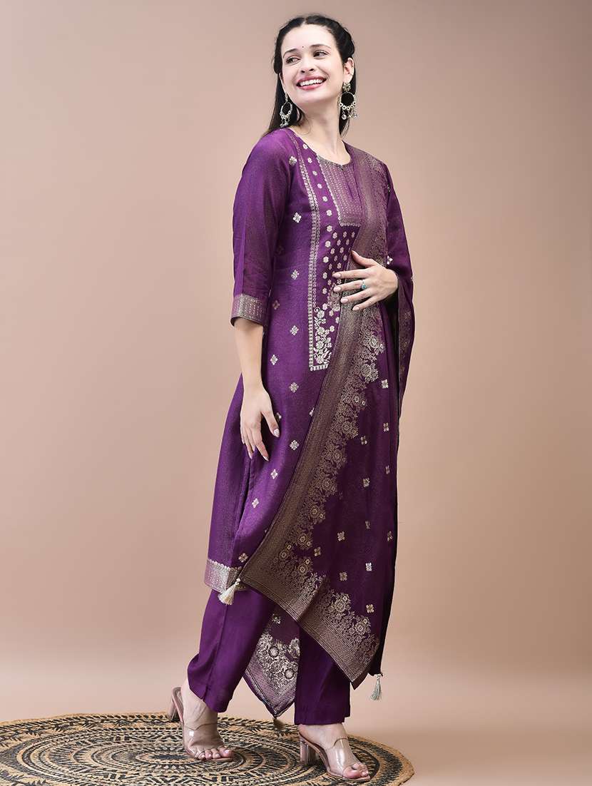 women three quarter sleeve kurta pant with dupatta set - 21629636 -  Standard Image - 2