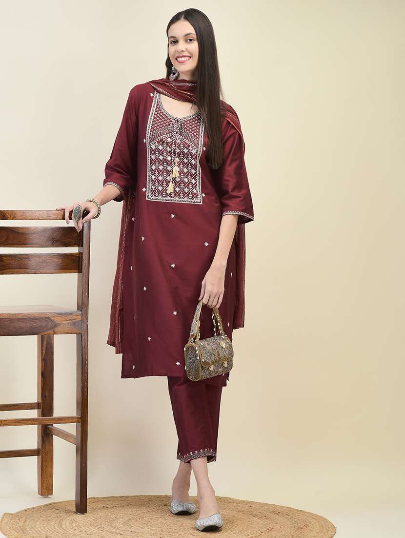 women three quarter sleeve kurta pant with dupatta set