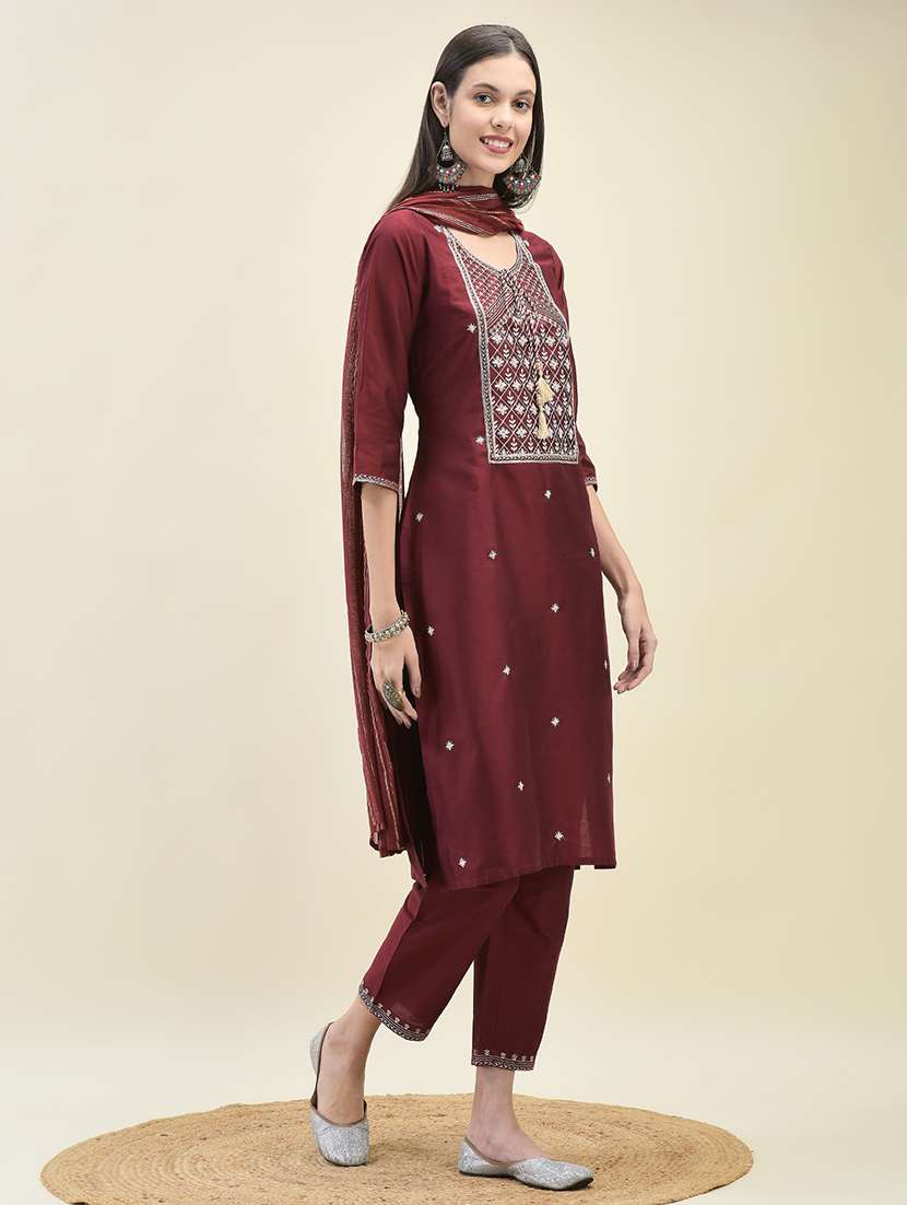 women three quarter sleeve kurta pant with dupatta set - 21629655 - Standard Image - 2