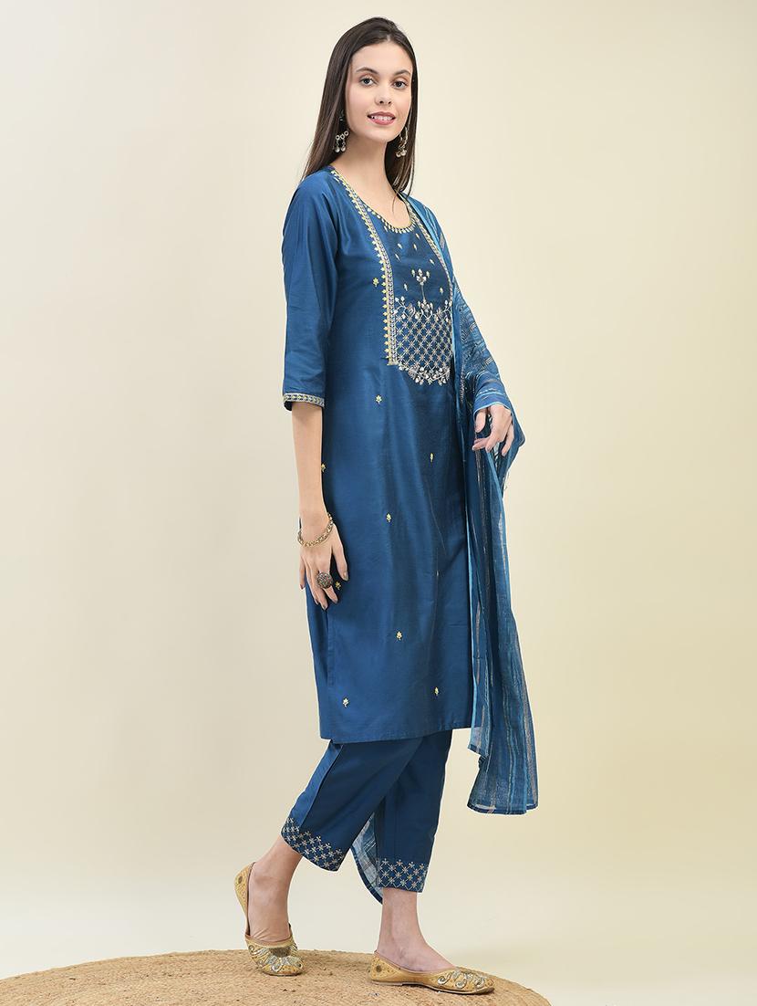 women three quarter sleeve kurta pant with dupatta set - 21629656 - Standard Image - 2