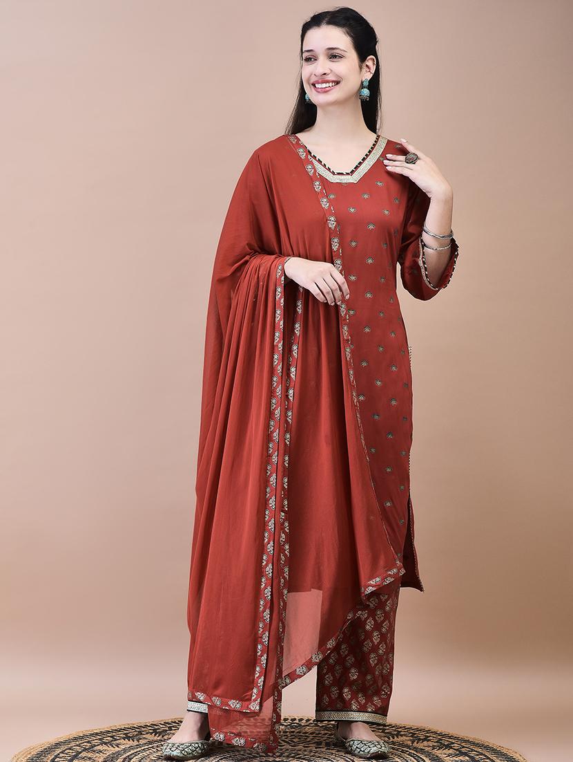 women three quarter sleeve kurta pant with dupatta set - 21629662 - Standard Image - 2