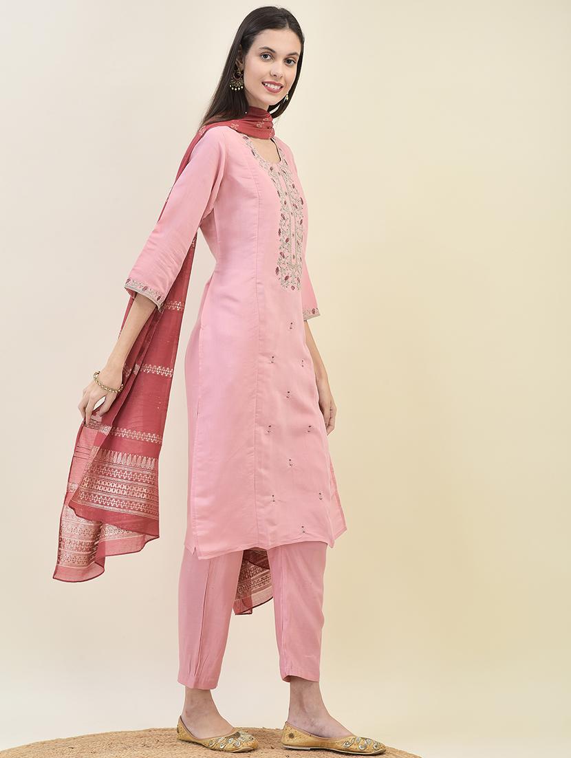 women three quarter sleeve kurta pant with dupatta set - 21629670 - Standard Image - 2