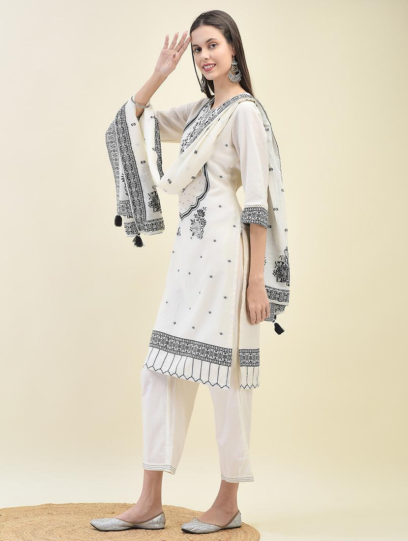 women three quarter sleeve kurta pant with dupatta set - 21629672 - Standard Image - 2