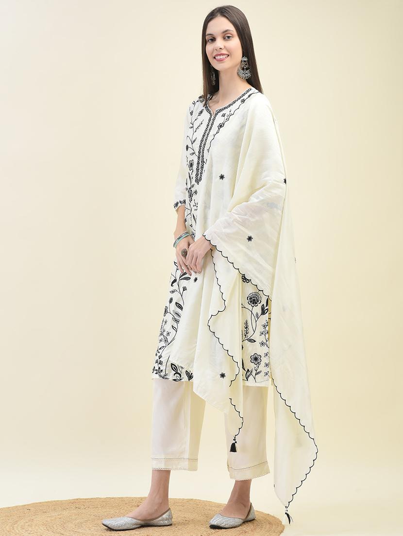 women three quarter sleeve kurta pant with dupatta set - 21629674 - Standard Image - 2