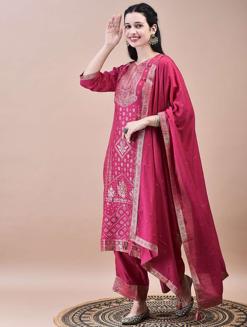 women three quarter sleeve kurta pant with dupatta set - 21629678 - Standard Image - 2