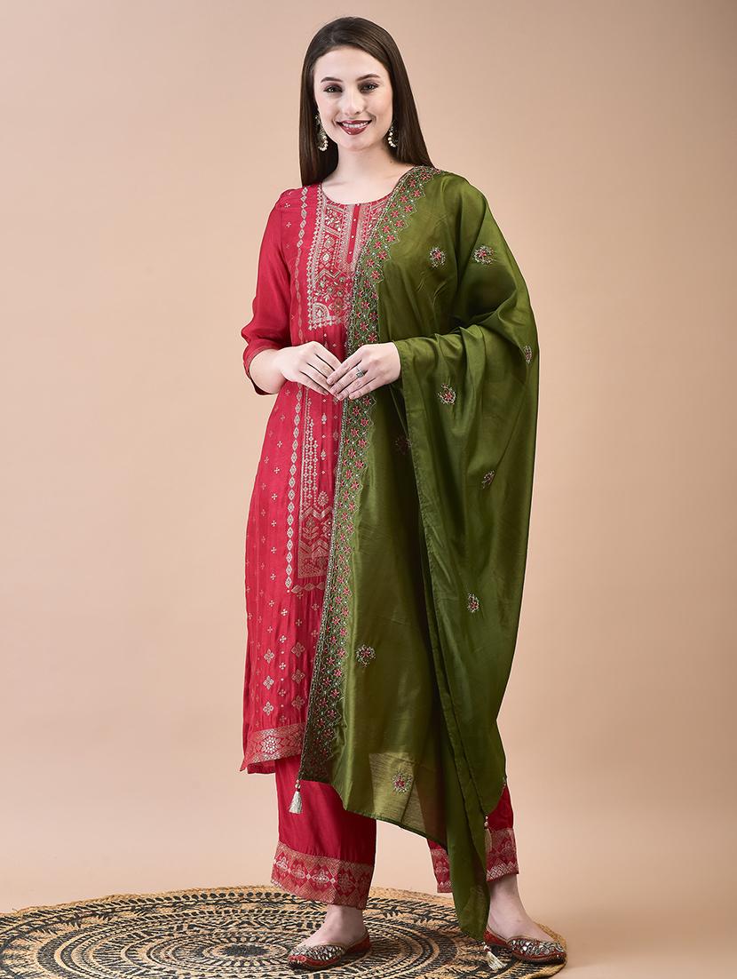 women three quarter sleeve kurta pant with dupatta set - 21629679 - Zoom Image - 0