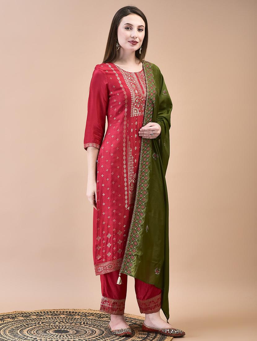 women three quarter sleeve kurta pant with dupatta set - 21629679 - Standard Image - 2
