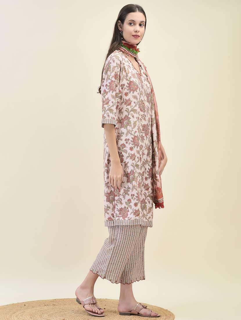 women three quarter sleeve kurta pant with dupatta set - 21629681 -  Standard Image - 2