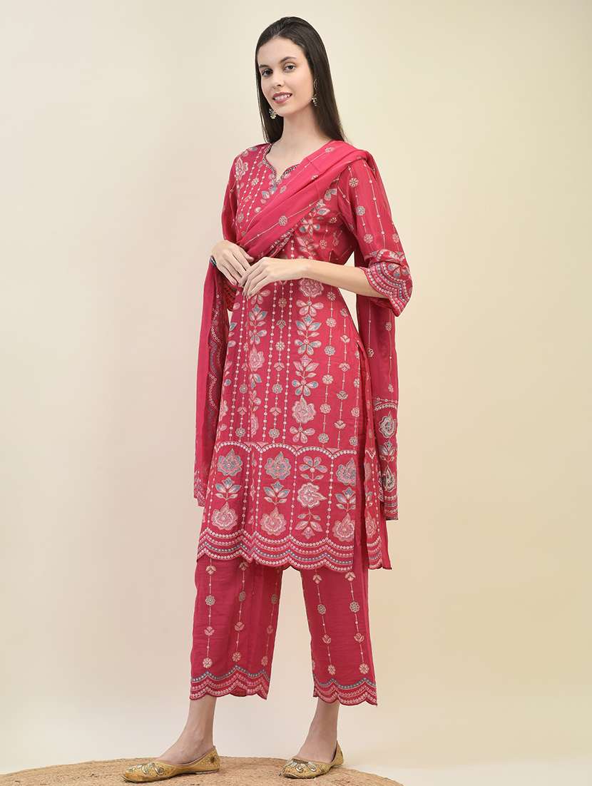 women three quarter sleeve kurta pant with dupatta set - 21629683 -  Standard Image - 2
