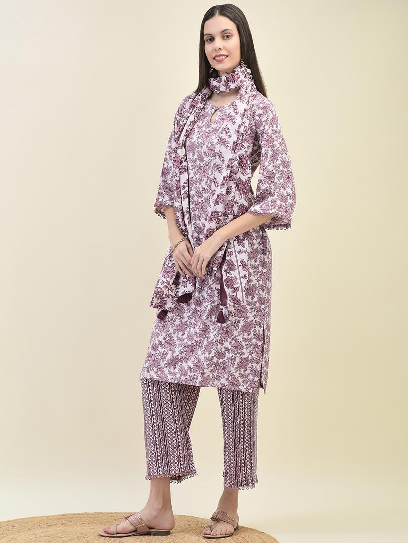 women three quarter sleeve kurta pant with dupatta set - 21629690 - Standard Image - 2