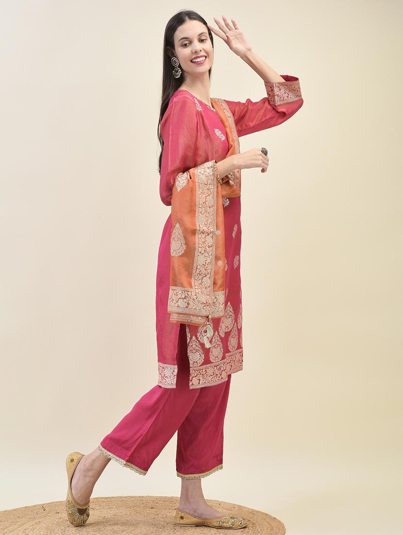women three quarter sleeve kurta pant with dupatta set - 21629692 - Standard Image - 2