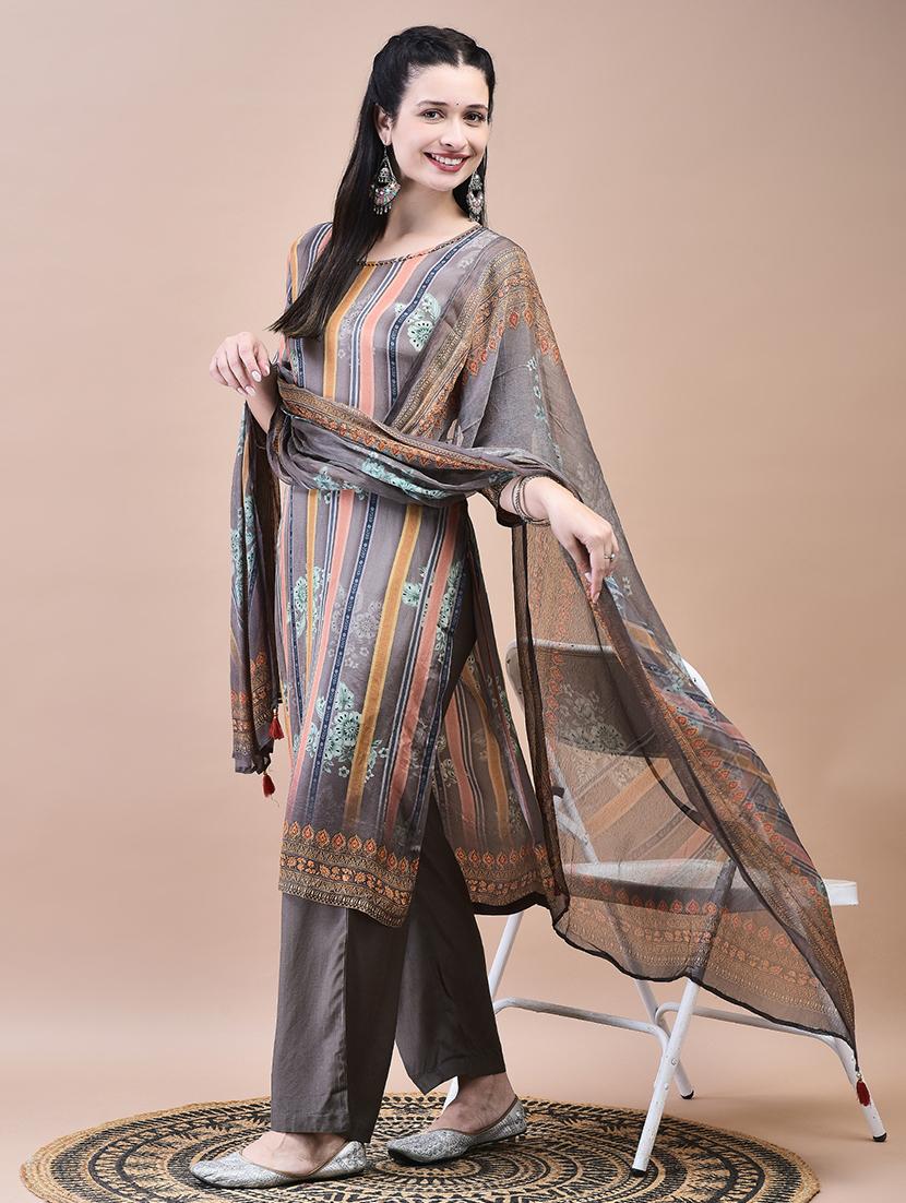 women three quarter sleeve kurta pant with dupatta set - 21629696 - Standard Image - 2