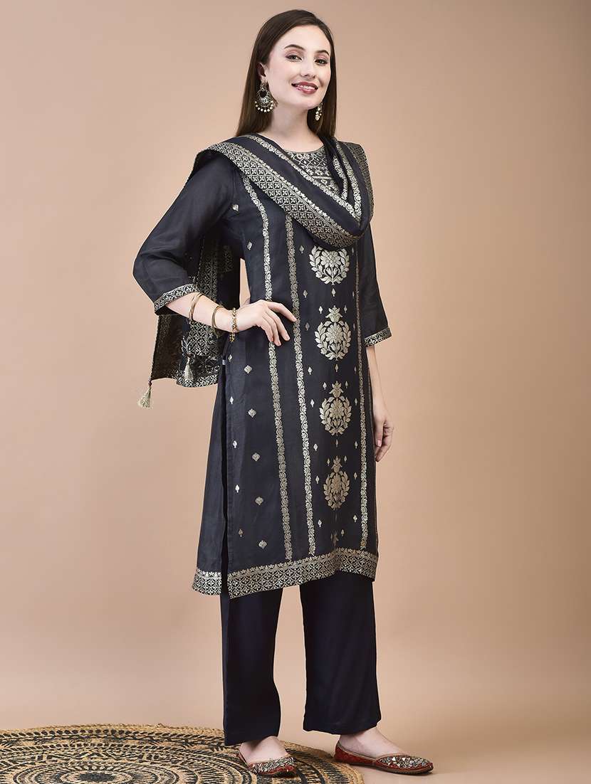 women three quarter sleeve kurta pant with dupatta set - 21629698 -  Standard Image - 2