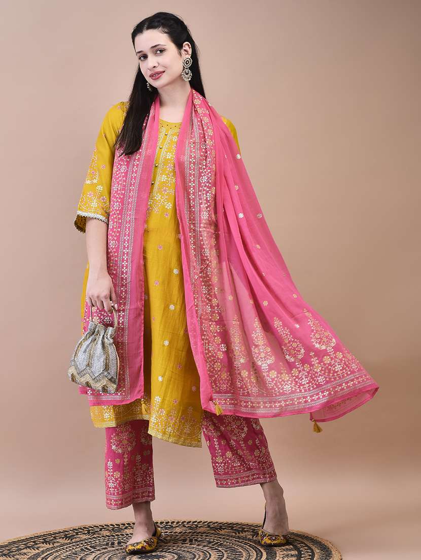 women self design kurta palazzo set with dupatta