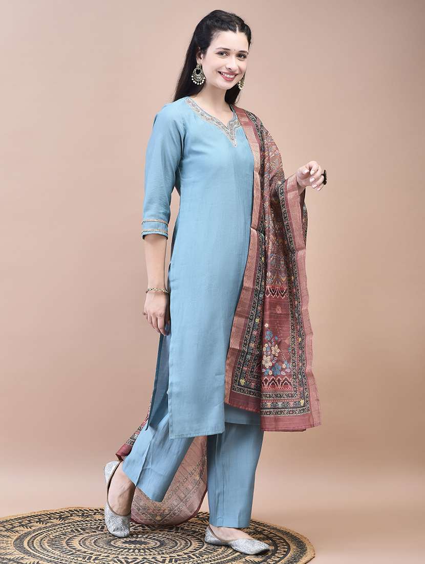 women embroidered kurta palazzo set with dupatta - 21629709 - Standard Image - 2