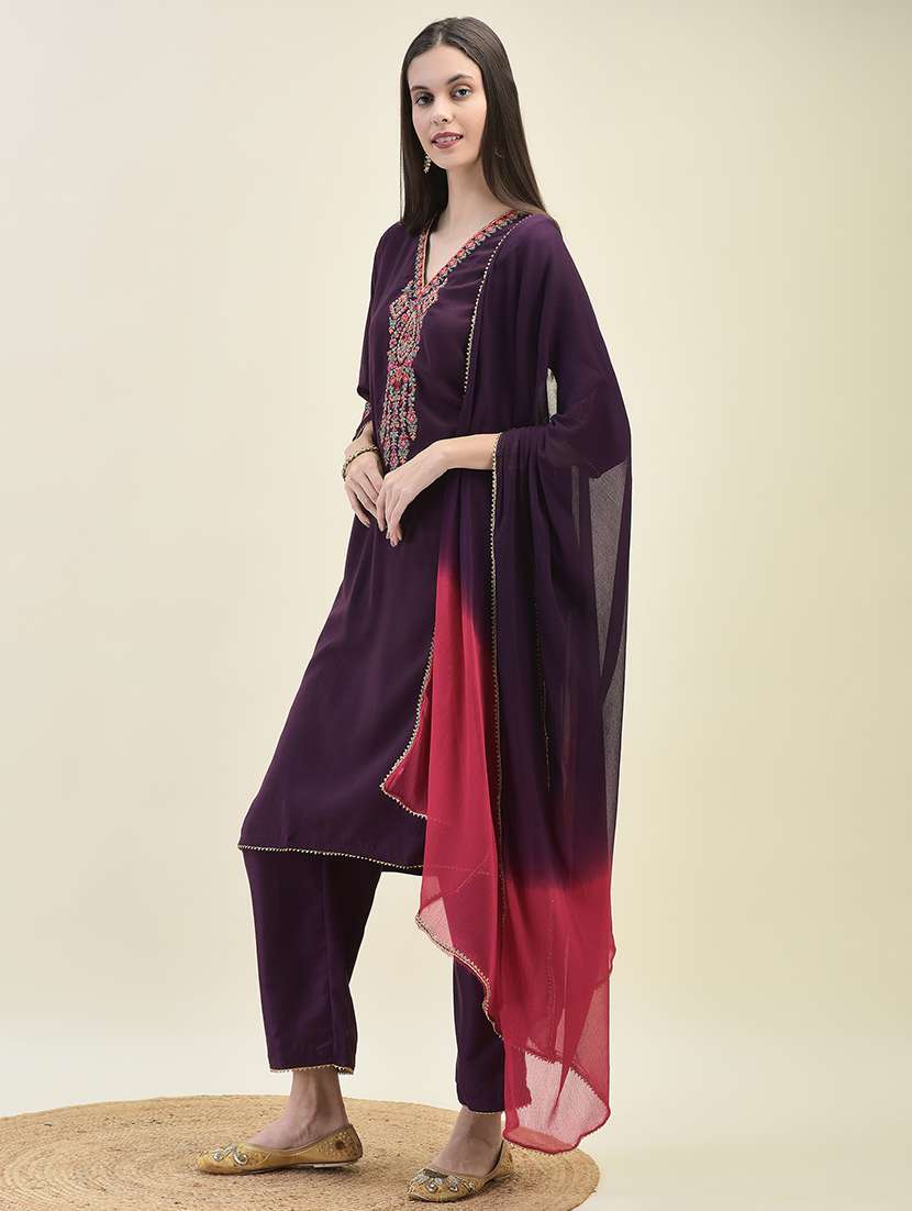 women three quarter sleeve kurta palazzo with dupatta set - 21629719 - Standard Image - 2