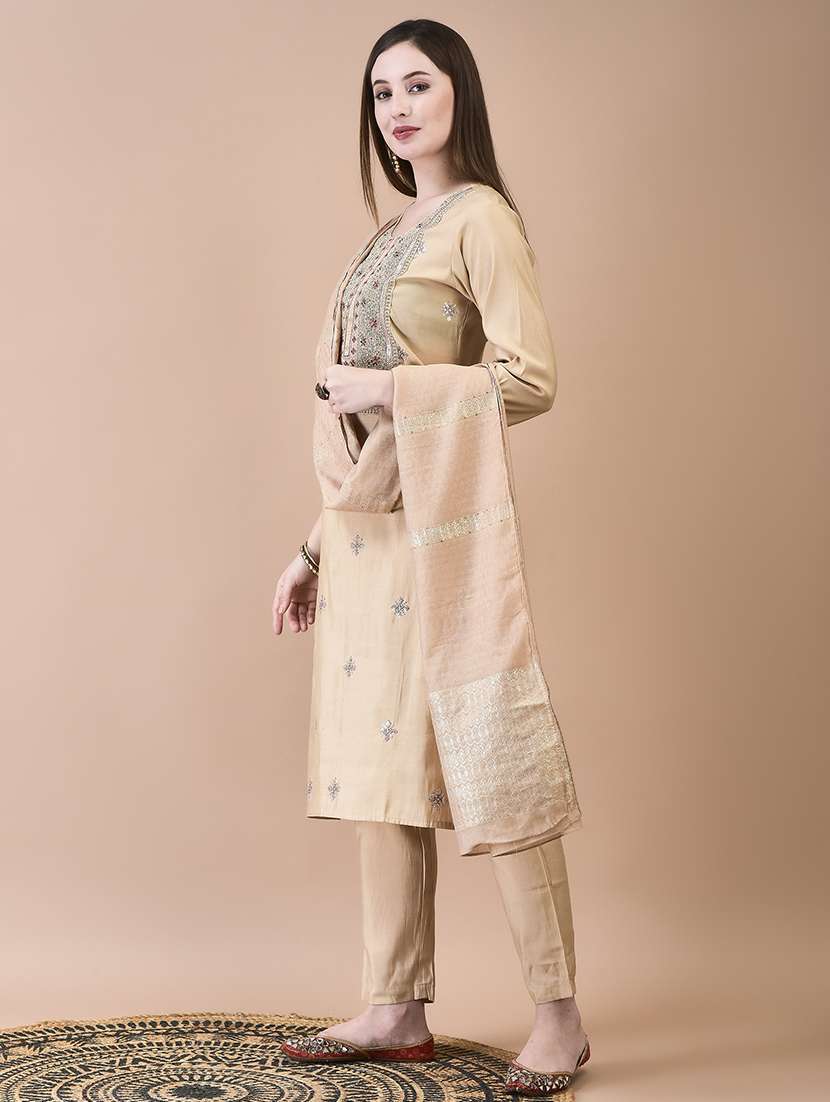 women three quarter sleeve kurta pant with dupatta set - 21629724 -  Standard Image - 2