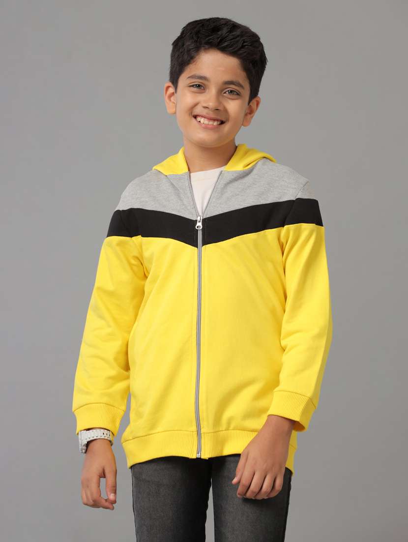 boys color block zipper hooded sweatshirt