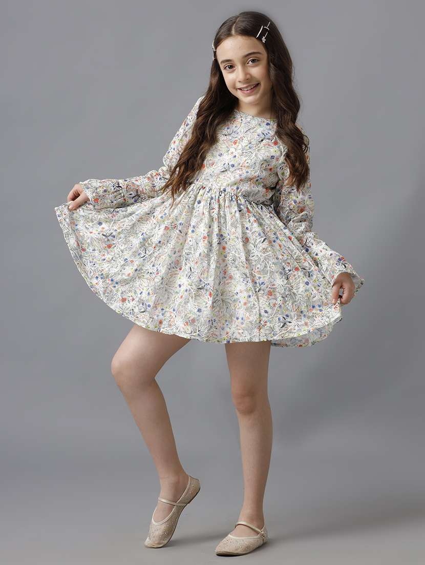 girls florals bell sleeve fit & flare dress - 21629955 -  Standard Image - 2