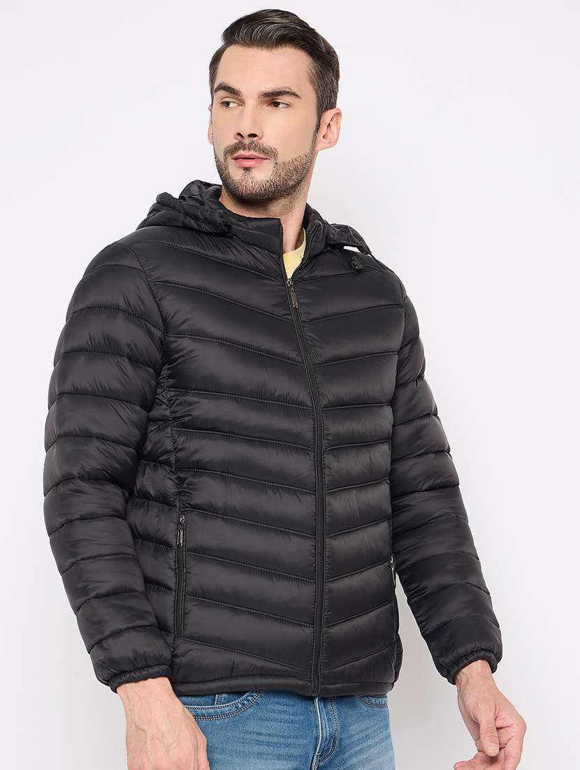 men solid hood neck quilted jacket - 21630003 -  Standard Image - 2