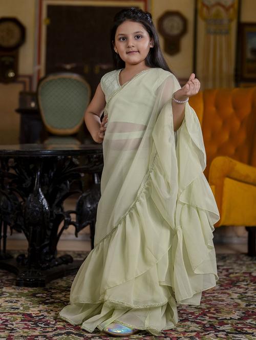 girls green ready to wear saree - 21630024 - Standard Image - 0