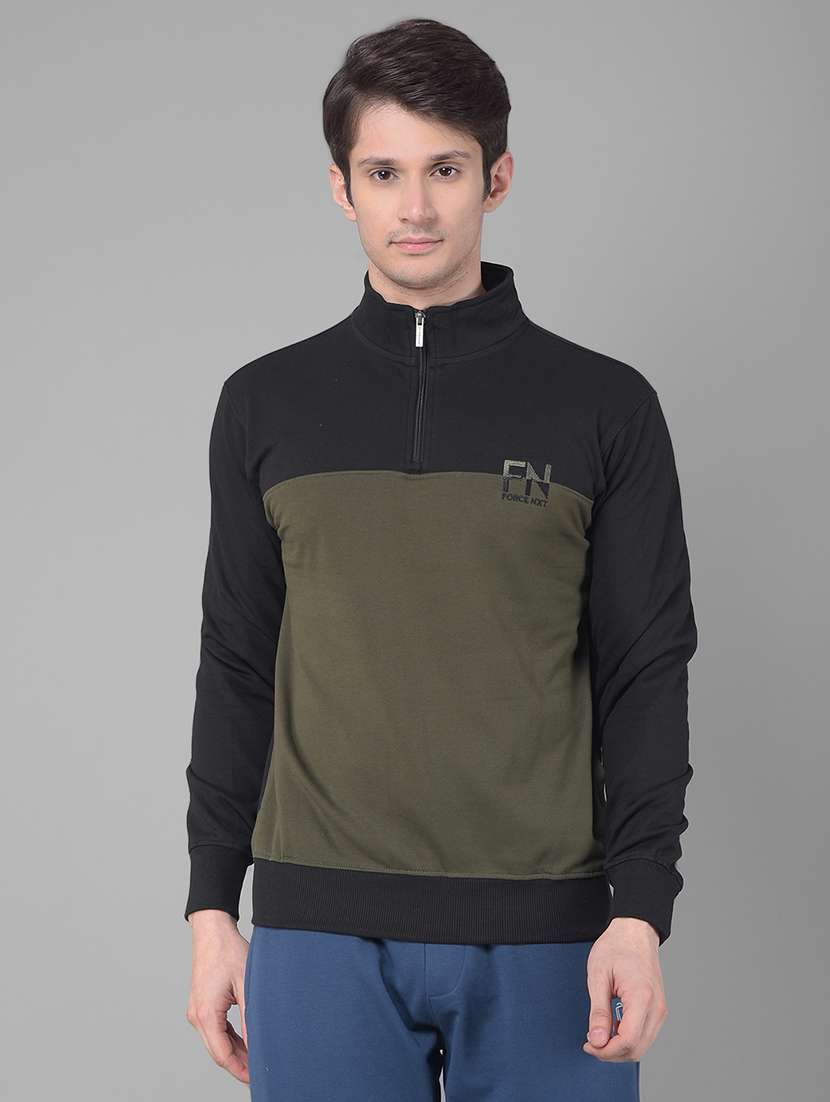 men regular fit color block long slevee sweatshirt