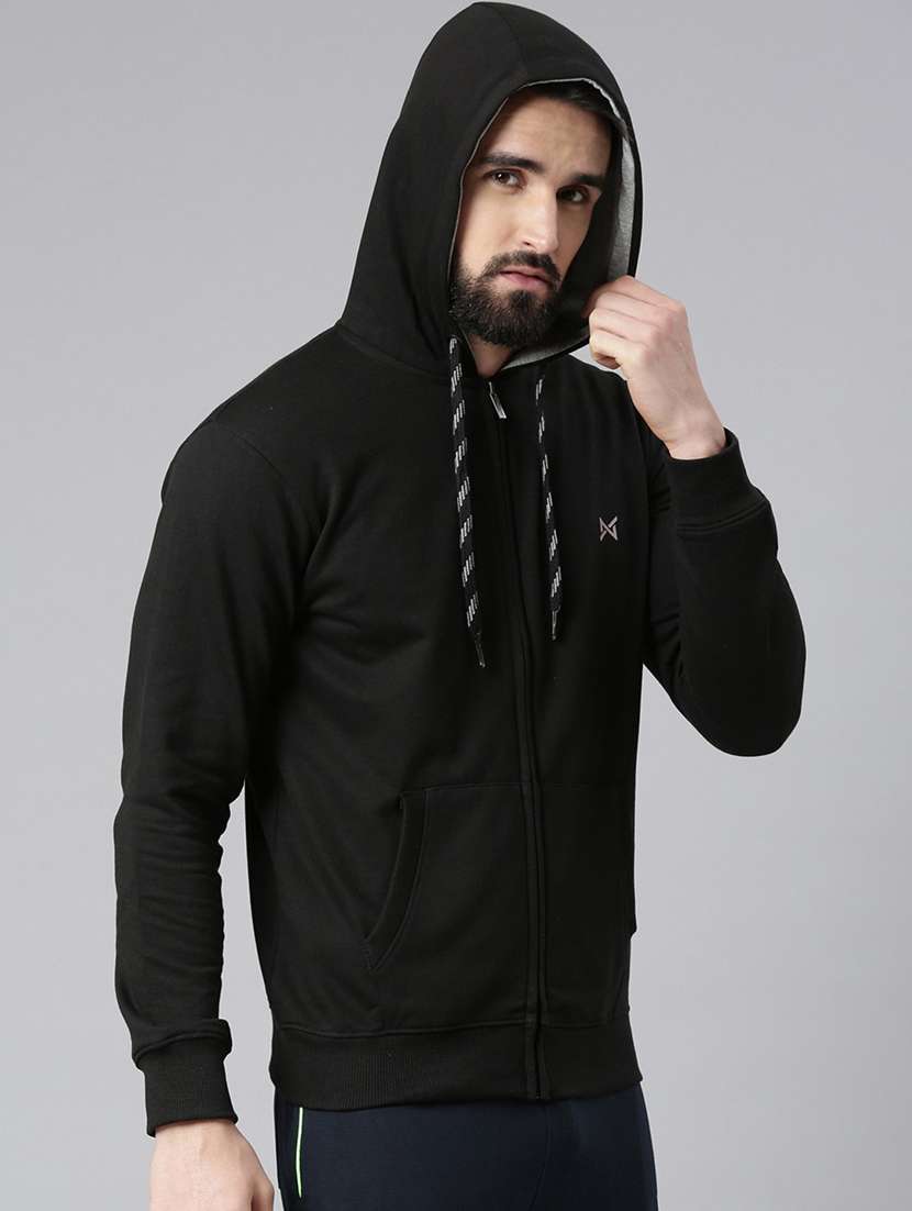 men black long sleeve regular fit hooded sweatshirt - 21630318 -  Standard Image - 2