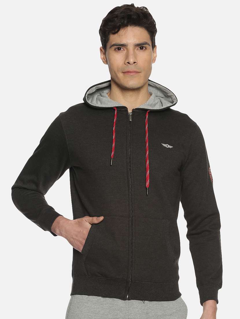 men solid long sleeve regular fit hooded sweatshirt