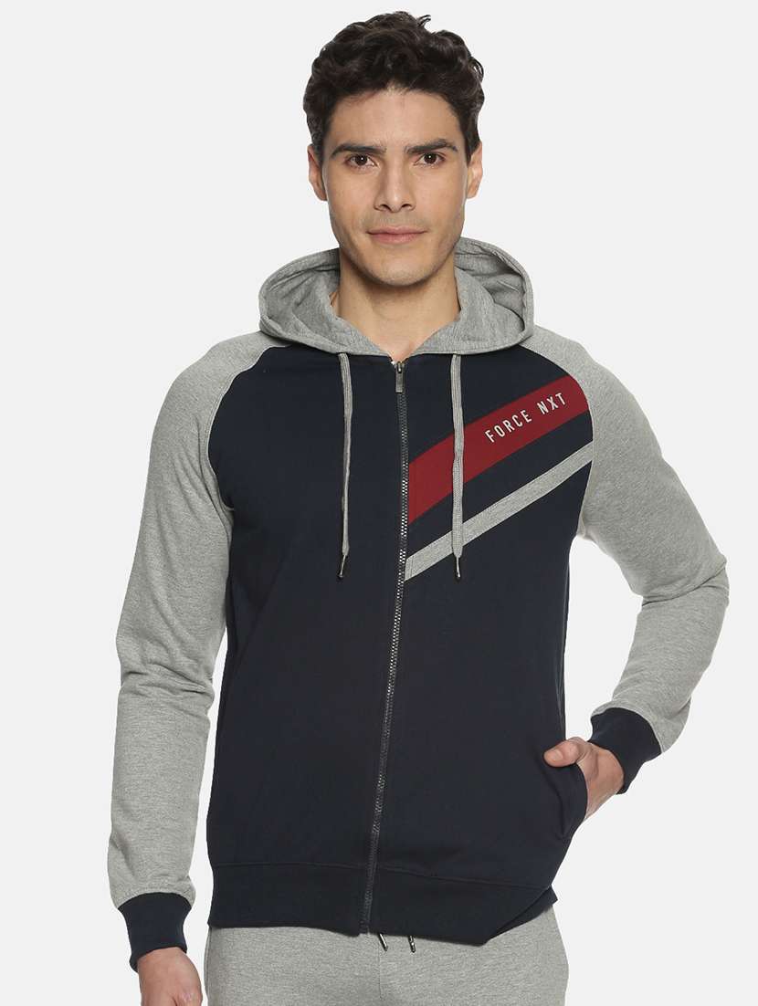 men color block long sleeve regular fit hooded sweatshirt