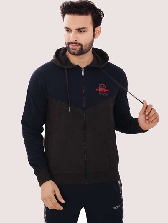 men color block long sleeve regular fit hooded sweatshirt