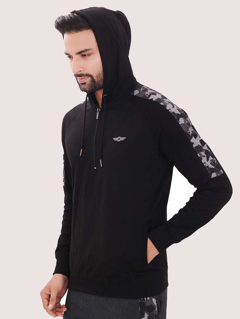 men black long sleeve regular fit hooded sweatshirt - 21630333 -  Standard Image - 2