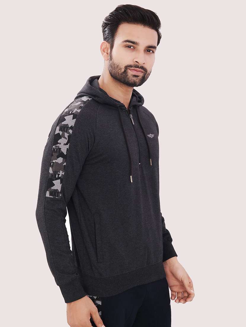 men charcoal long sleeve regular fit hooded sweatshirt - 21630334 -  Standard Image - 2