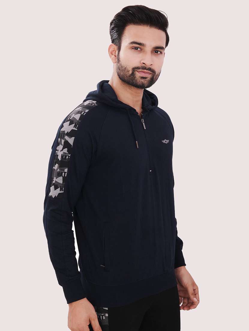 men navy blue long sleeve regular fit hooded sweatshirt - 21630335 -  Standard Image - 2