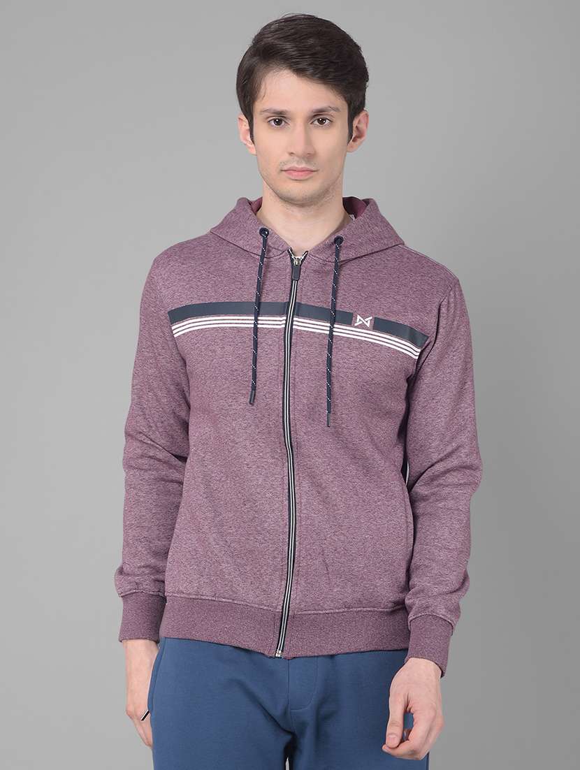 men purple long sleeve regular fit hooded sweatshirt