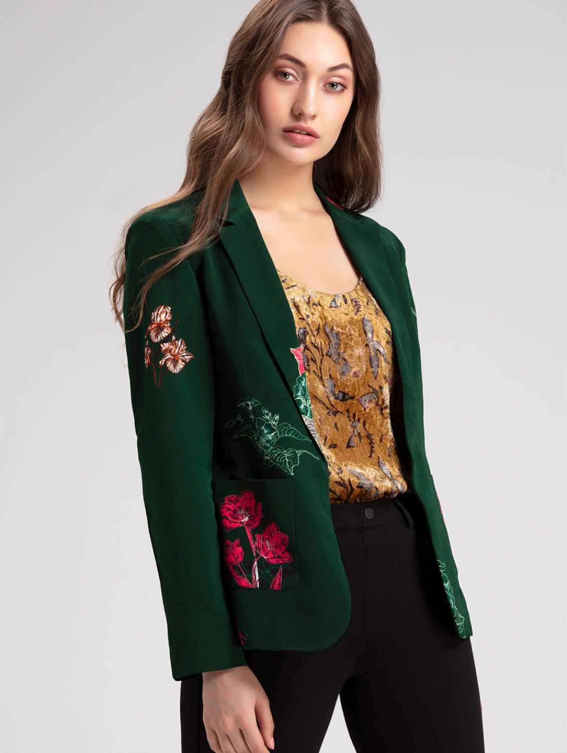 women printed long sleeve casual blazer - 21630502 - Standard Image - 2