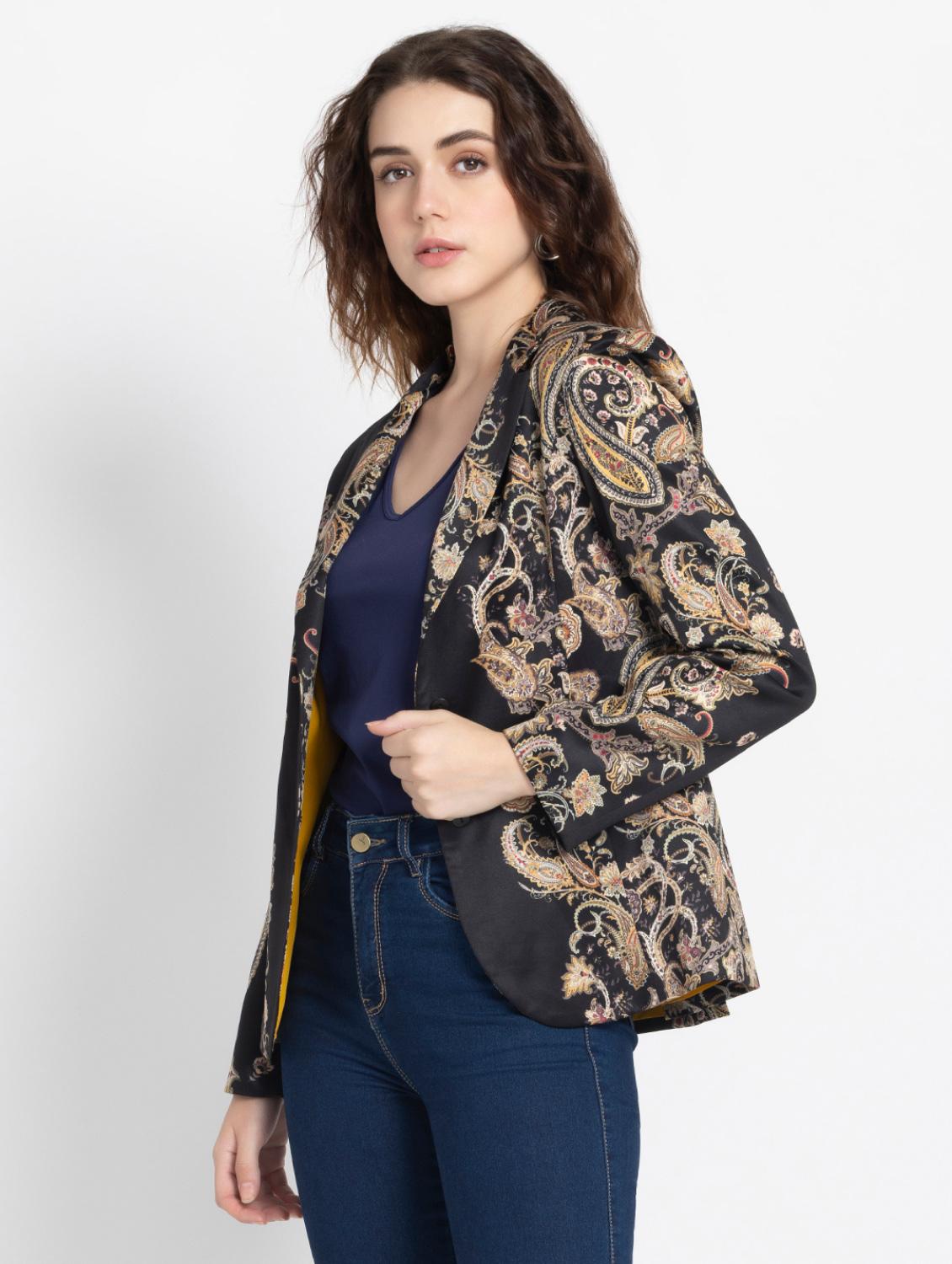 women printed long sleeve casual blazer - 21630505 - Standard Image - 2
