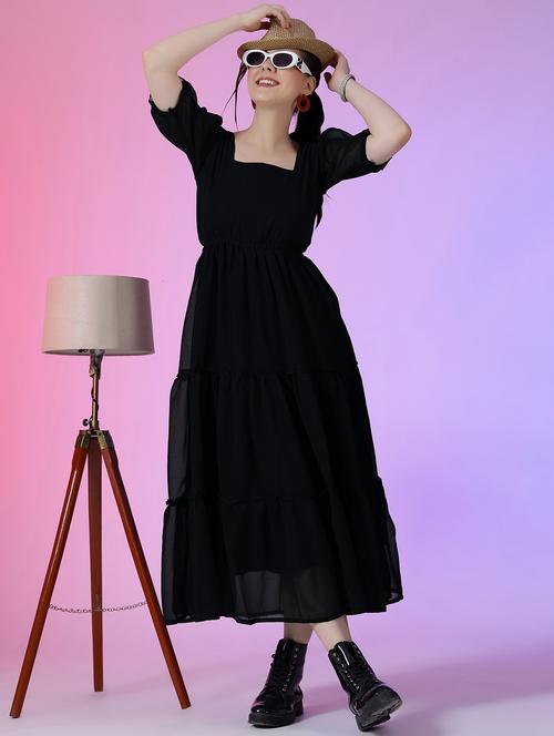 women solid georgette tiered dress - 21630568 -  Standard Image - 0