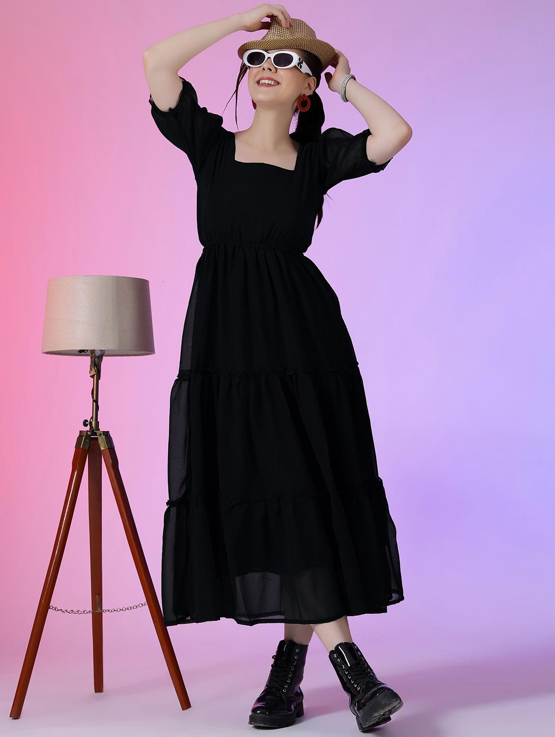 women solid georgette tiered dress - 21630568 -  Zoom Image - 0