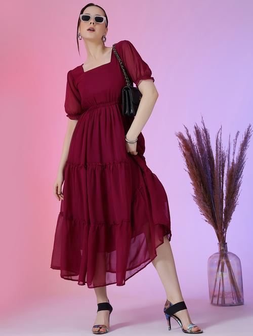 women solid georgette tiered dress - 21630570 -  Standard Image - 0