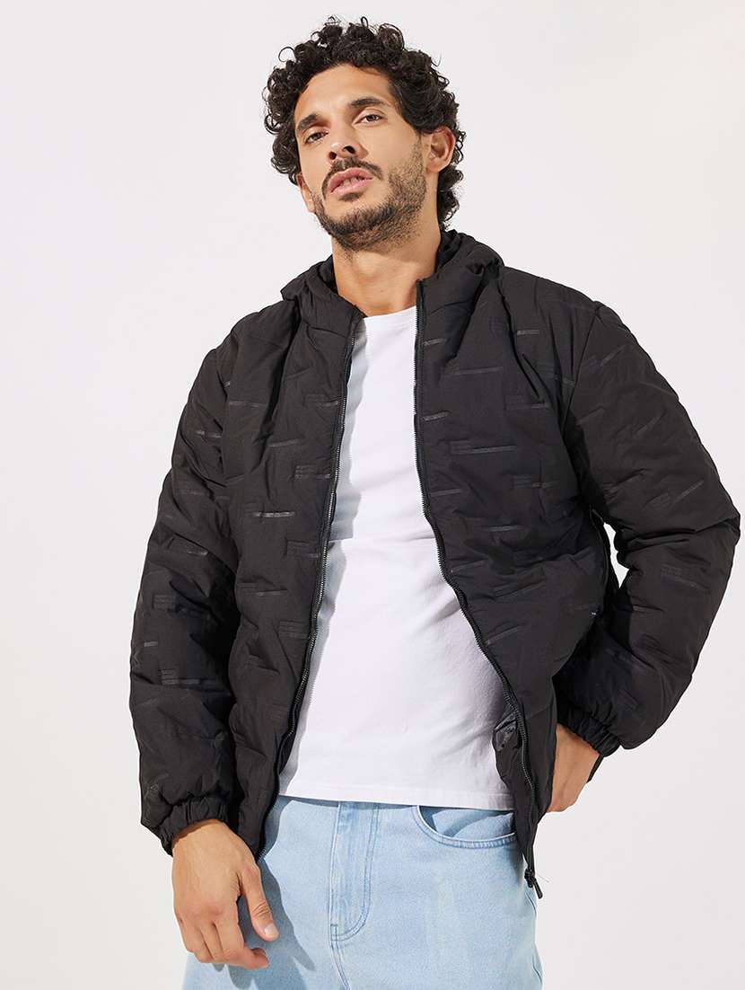 men black hooded bomber jacket