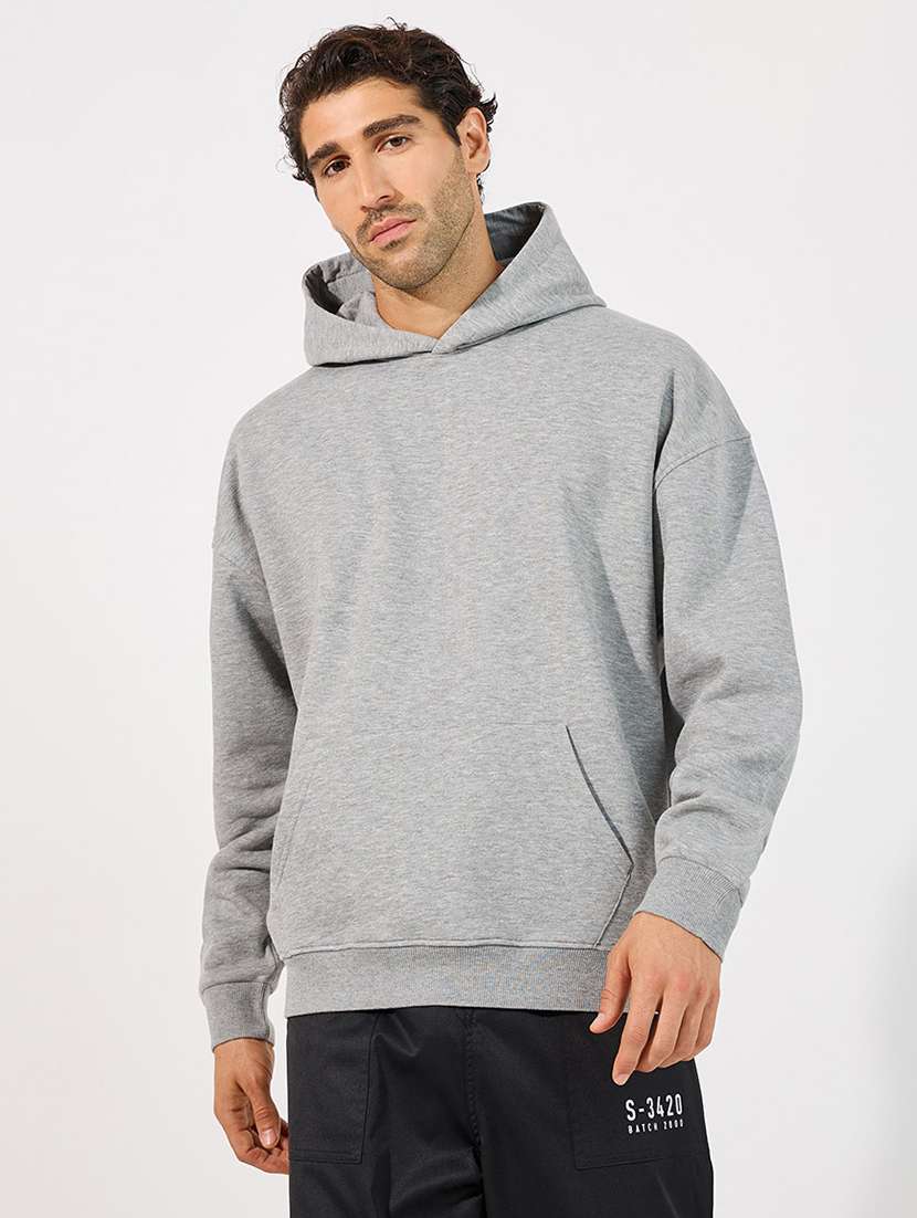 men grey melange hooded sweatshirt - 21630615 -  Zoom Image - 0