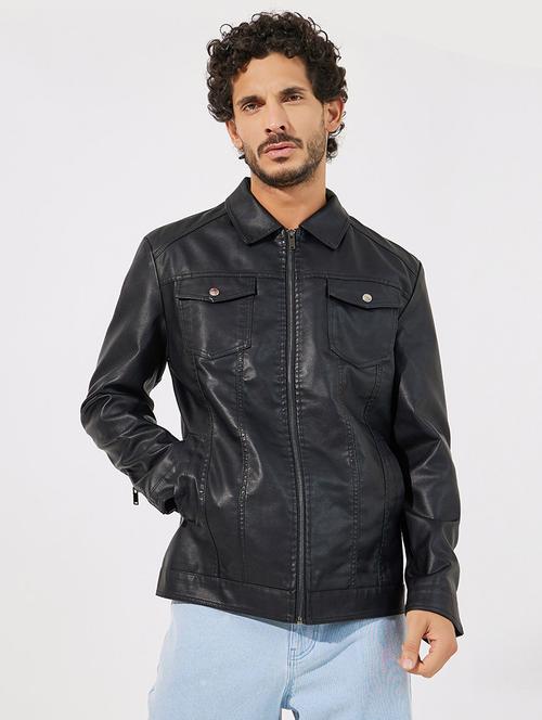 men black leather biker jacket - 21630641 -  Standard Image - 0