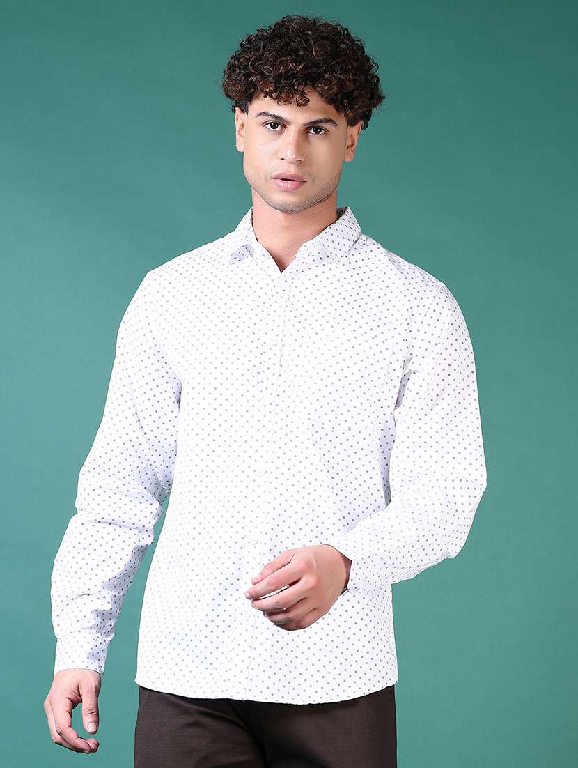 men micro print long sleeve casual shirt